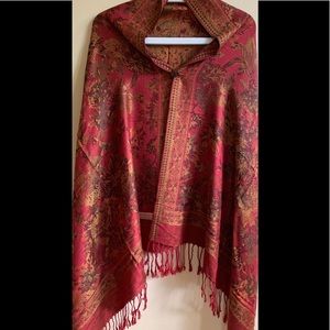New• Burgundy & Gold Flowers• Pashmina Shawl Scarf Wraps• Head Covers Reversible
